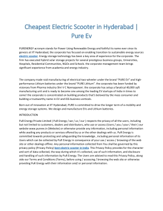 Cheapest Electric Scooter in Hyderabad | Pure Ev