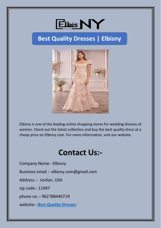 Best Quality Dresses | Elbisny