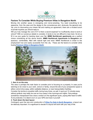 Factors To Consider While Buying Premium Villas in Bangalore North