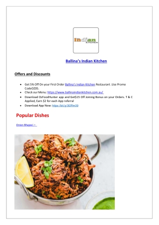 10% off - Ballina's Indian Kitchen Restaurant Menu, NSW