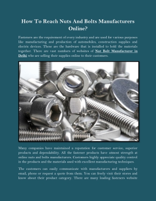 How To Reach Nuts And Bolts Manufacturers Online