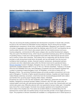 Shriram Greenfield- Providing comfortable living