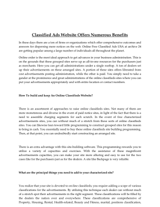 Classified Ads Website Offers Numerous Benefits