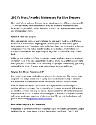 2021's Most Awarded Mattresses For Side Sleepers