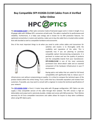 HPC - Buy Compatible SFP-H10GB-CU1M Cables From A Verified Seller Online