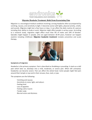 Migraine Headache Treatment Relief from Excruciating Pain