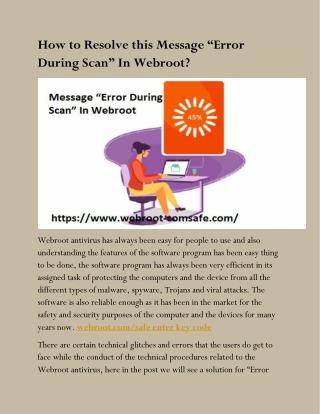 How to Resolve this Message “Error During Scan” In Webroot?