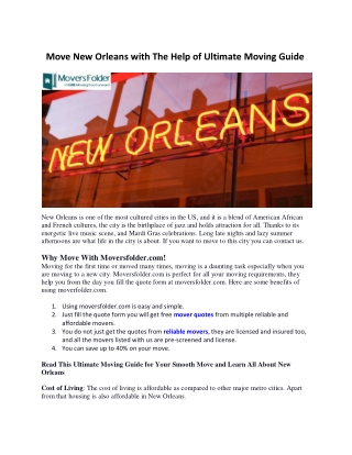 Move New Orleans With The Help of Ultimate Moving Guide