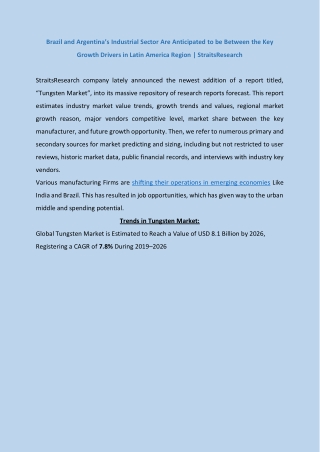 Overview of Tungsten Market 2021 | StraitsResearch