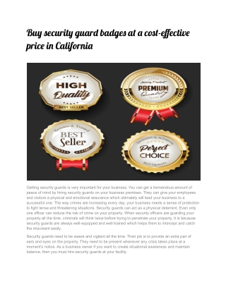 Buy security guard badges at a cost-effective price in California