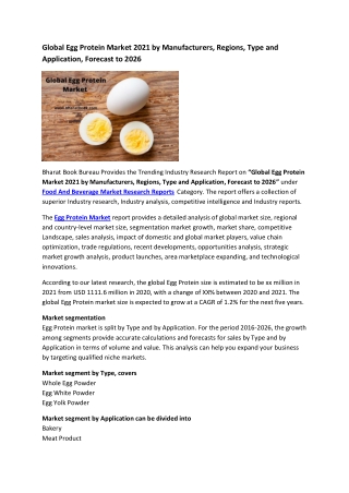 Global Egg Protein Market Research Report 2021-2026