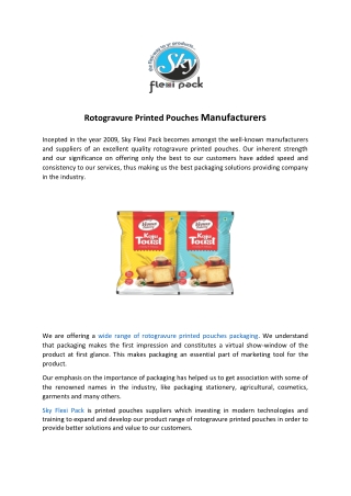 Rotogravure Printed Pouches Manufacturers