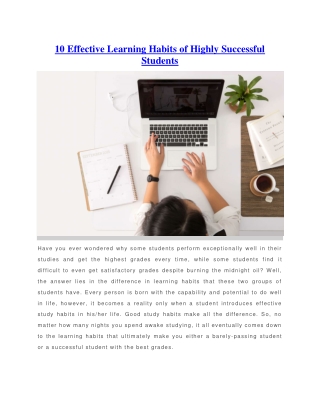 10 Effective Learning Habits of Highly Successful Students