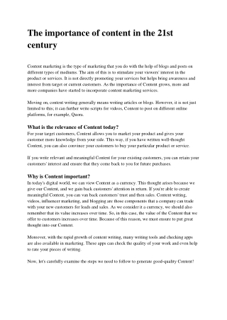 The importance of content in the 21st century external
