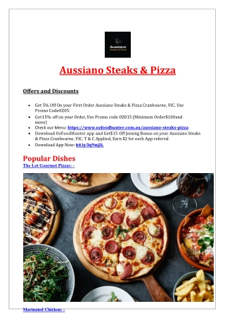 5% Off - Aussiano Steaks & Pizza restaurant Cranbourne, VIC