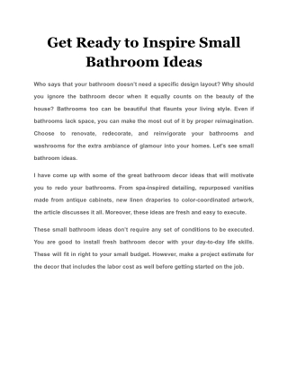 Get Ready to Inspire Small Bathroom Ideas