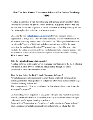 Find The Best Virtual Classroom Software For Online Teaching - VIDU