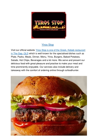 5% Off - Yiros Stop - The Gap Takeaway menu,QLD