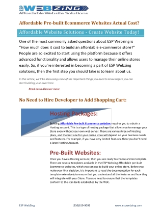 Affordable Pre Built websites - ESP WebZing