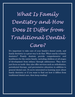 What Is Family Dentistry and How Does It Differ from Traditional Dental Care?