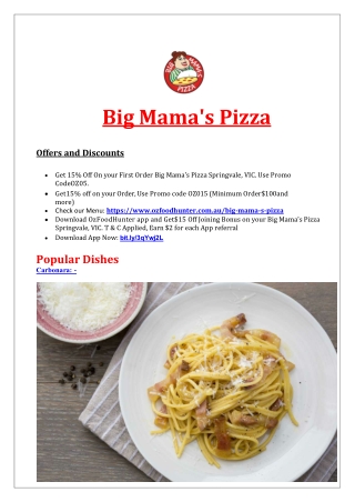 15% Off - Big Mama's Pizza Takeaway Springvale Menu, VIC