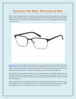 Eyewear for Men- Reasons to Buy