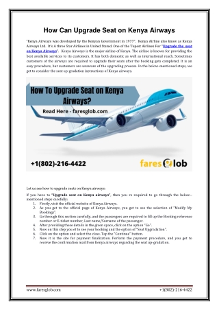 How Can Upgrade Seat on Kenya Airways -FaresGlob