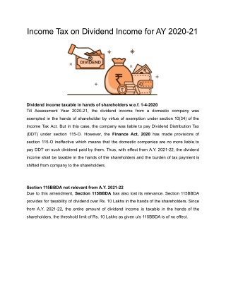 Income Tax on Dividend Income for AY 2020-21