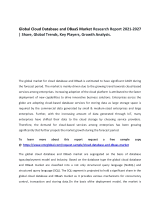 Global Cloud Database and DBaaS Market Research Report 2021