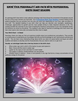 Know your Personality and Path with Professional Birth Chart Reading