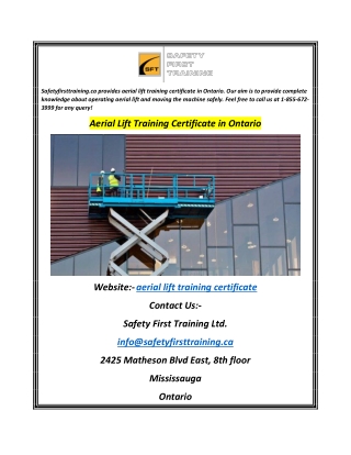 Aerial Lift Training Certificate in Ontario