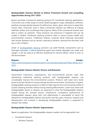 Biodegradable Cleaners Market to Deliver Prominent Growth and compelling Opportu