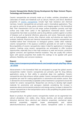 Ceramic Nanoparticles Market Strong Development By Major Eminent Players, Techno