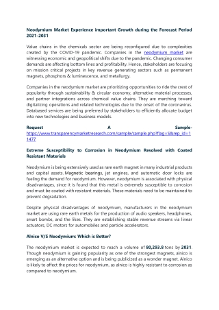 Neodymium Market Experience important Growth during the Forecast Period 2021-203