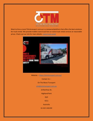 Crane Truck Rental Otmtransport.com.au