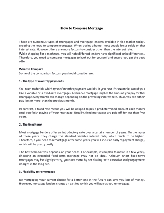 How to Compare Mortgage