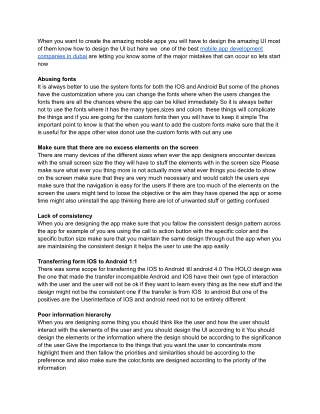 What are the major mistakes to avoid during designing the mobile app
