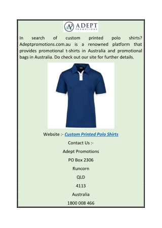 Custom Printed Polo Shirts  Adeptpromotions.com.au