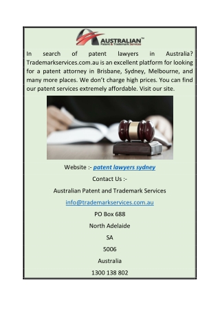 Patent Lawyers Sydney  Trademarkservices.com.au