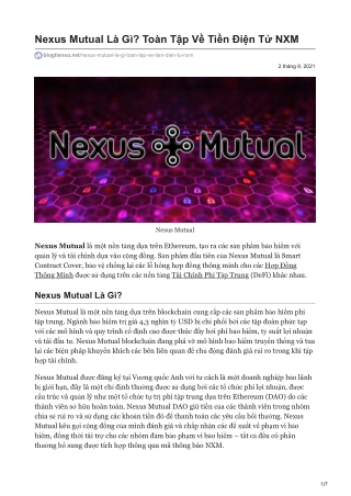 Nexus Mutual Là Gì? Toàn Tập Về Tiền Điện Tử NXM