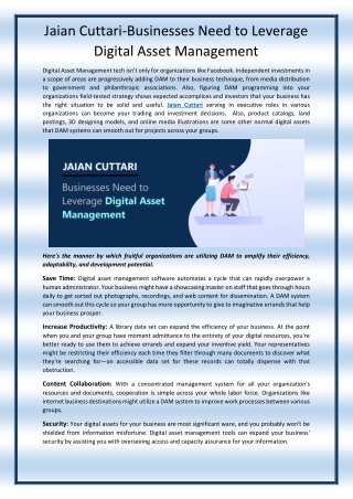 Jaian Cuttari-Businesses Need to Leverage Digital Asset Management