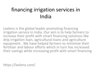 financing irrigation services in India