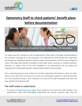 Optometry Staff to check patients’ benefit plans before documentation