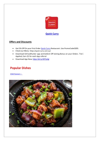 5% Off - Quick Curry Indian Restaurant Menu Lathlain Perth, WA