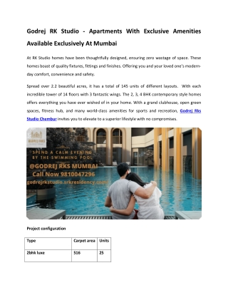 Godrej RK Studio - Apartments With Exclusive Amenities Available Exclusively At Mumbai