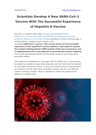 Scientists Develop A New SARS-CoV-2 Vaccine With The Successful Experience of Hepatitis B Vaccine