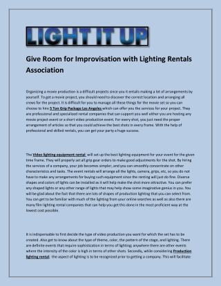 Give Room for Improvisation with Lighting Rentals Association