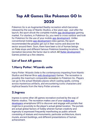 Top AR Games like Pokemon GO In 2020