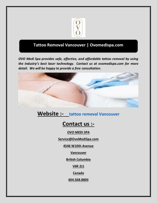 Tattoo Removal Vancouver  Ovomedispa.com