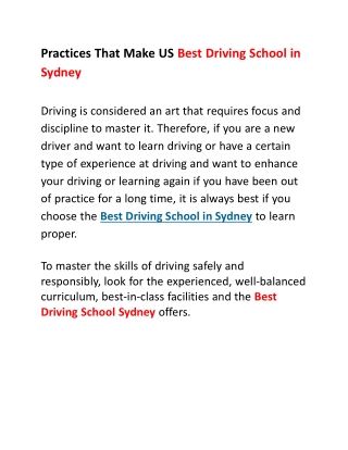 Best Driving School in Sydney
